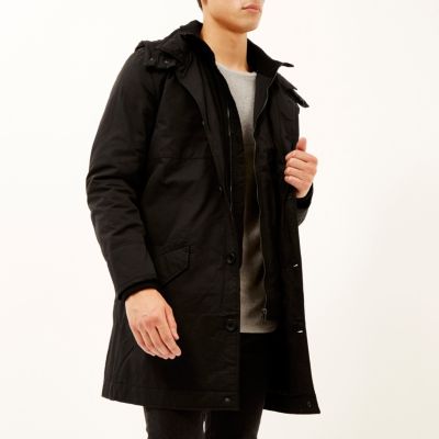 Black casual long parka jacket